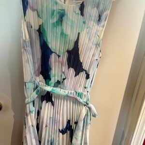 Calvin Klein pink and blue pleated midi dress